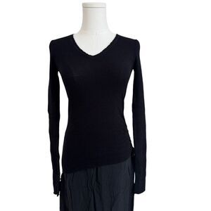 All saints black merino wool knit ruched v-neck sweater sz xs